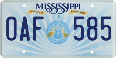 MS license plate OAF585