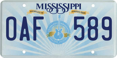 MS license plate OAF589