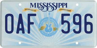 MS license plate OAF596