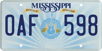 MS license plate OAF598