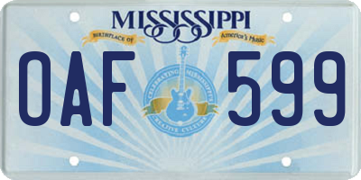 MS license plate OAF599