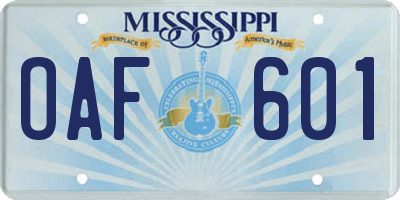 MS license plate OAF601