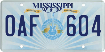 MS license plate OAF604