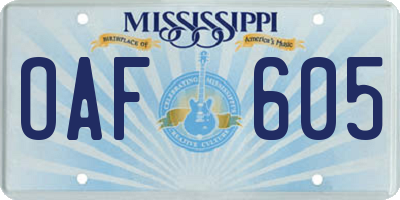 MS license plate OAF605