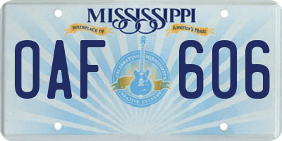 MS license plate OAF606