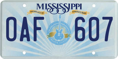 MS license plate OAF607