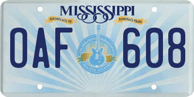 MS license plate OAF608