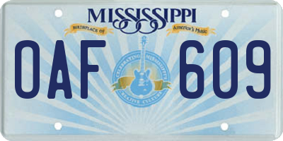 MS license plate OAF609