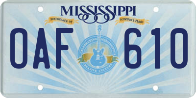 MS license plate OAF610
