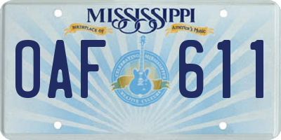 MS license plate OAF611