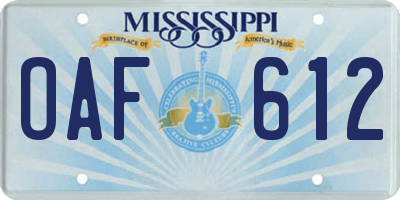MS license plate OAF612