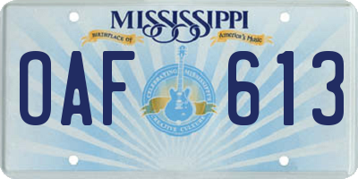 MS license plate OAF613