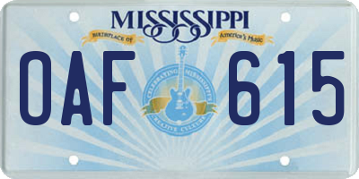 MS license plate OAF615