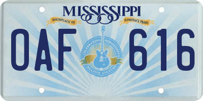 MS license plate OAF616