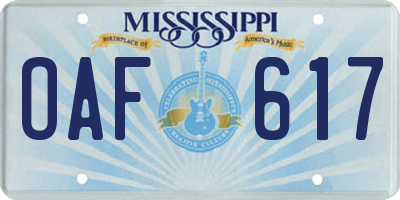 MS license plate OAF617
