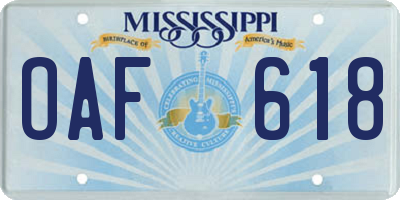 MS license plate OAF618