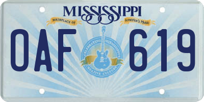 MS license plate OAF619