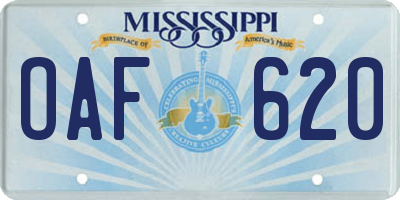 MS license plate OAF620
