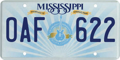MS license plate OAF622