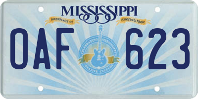 MS license plate OAF623