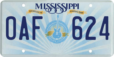MS license plate OAF624