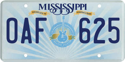 MS license plate OAF625
