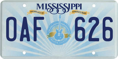 MS license plate OAF626