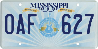 MS license plate OAF627