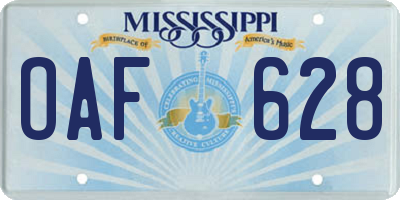 MS license plate OAF628