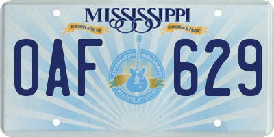 MS license plate OAF629