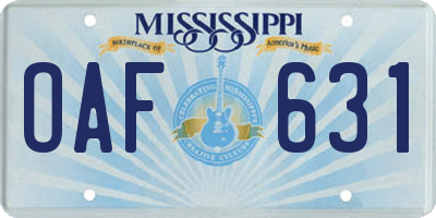MS license plate OAF631
