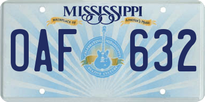 MS license plate OAF632