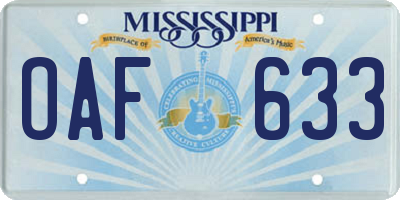 MS license plate OAF633