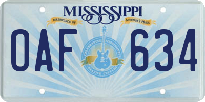 MS license plate OAF634