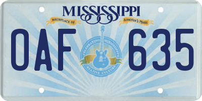 MS license plate OAF635