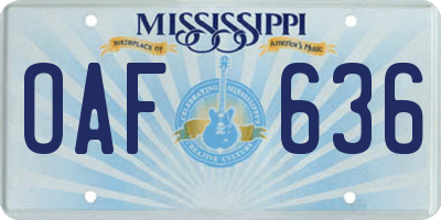 MS license plate OAF636