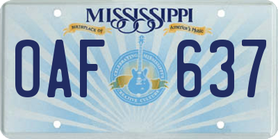 MS license plate OAF637