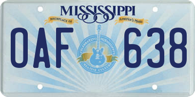 MS license plate OAF638