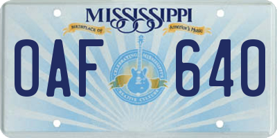MS license plate OAF640