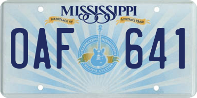 MS license plate OAF641
