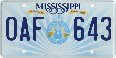 MS license plate OAF643