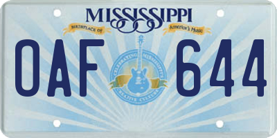 MS license plate OAF644