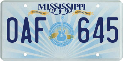 MS license plate OAF645
