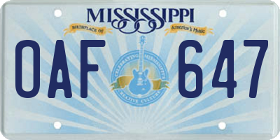MS license plate OAF647
