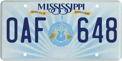 MS license plate OAF648