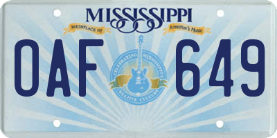 MS license plate OAF649