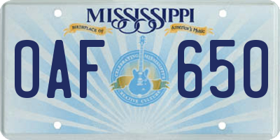 MS license plate OAF650
