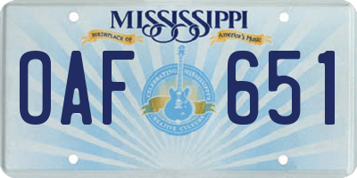 MS license plate OAF651