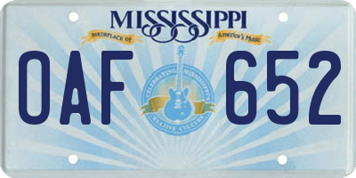 MS license plate OAF652