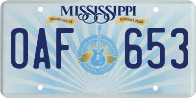 MS license plate OAF653